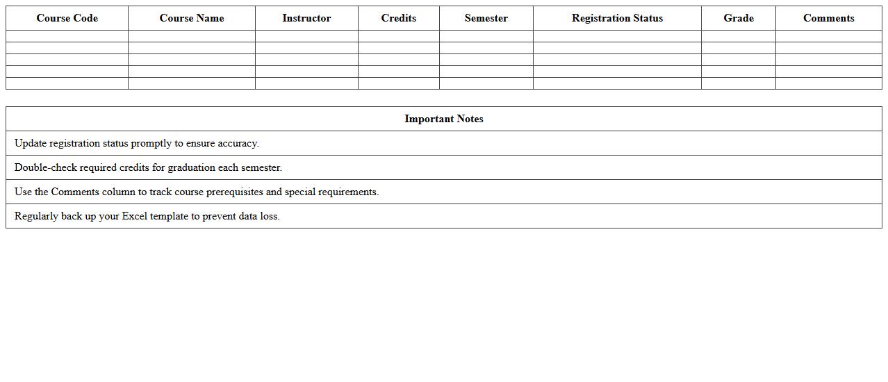 College Course Registration Tracker Excel Template