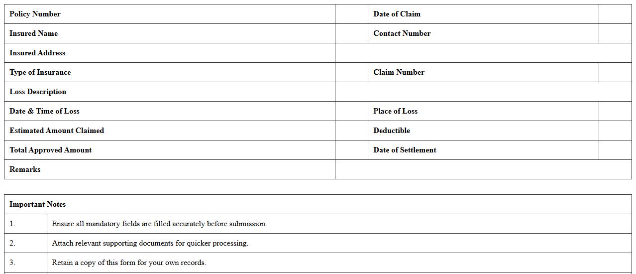 Commercial Insurance Claim Settlement Excel Form