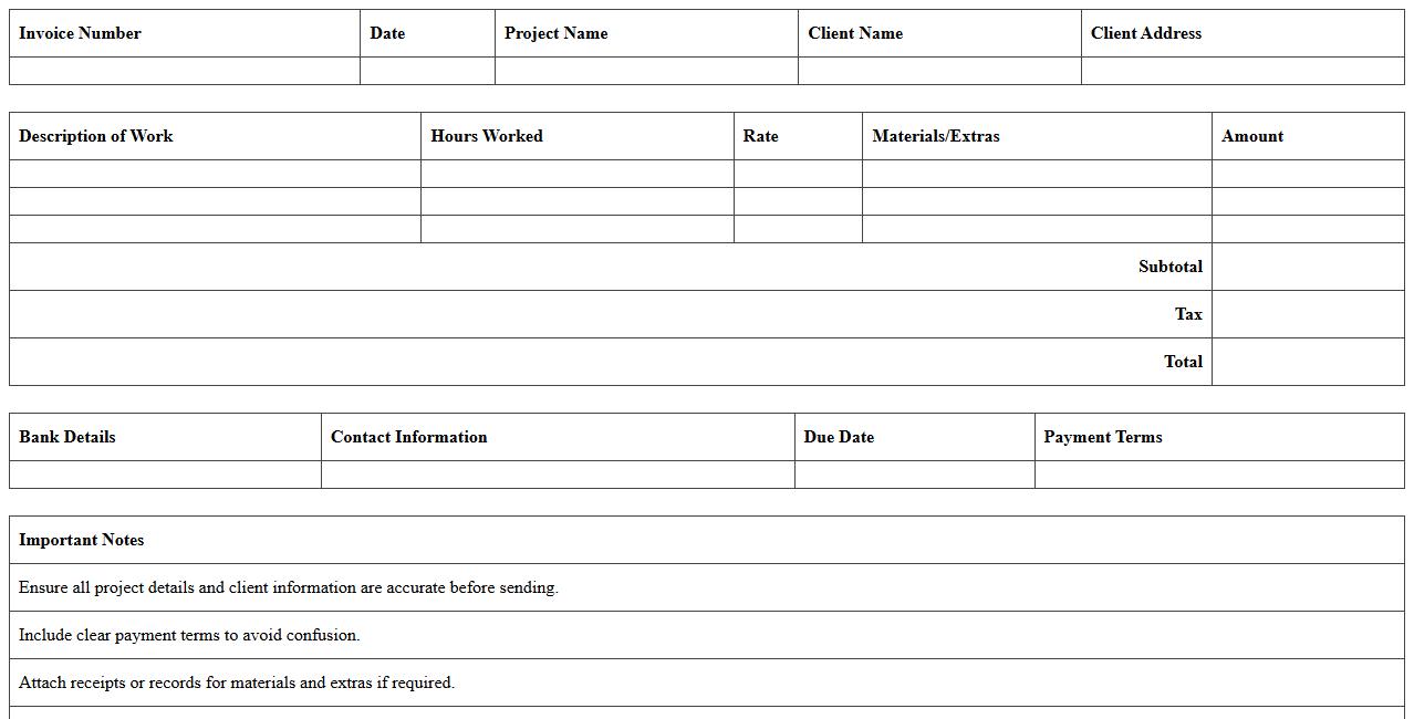 Commercial Project Invoice Excel Template for Freelance Builders