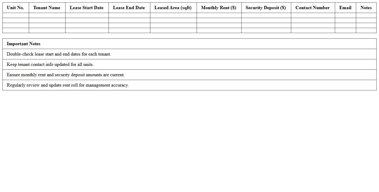 Commercial Property Tenant Rent Roll Excel Template