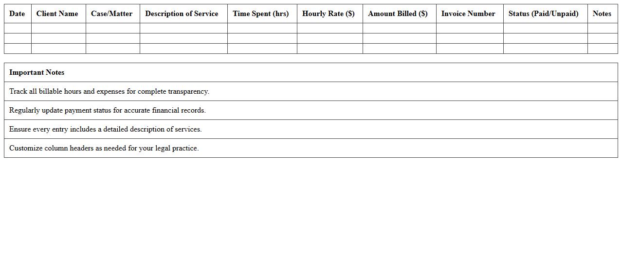 Comprehensive Legal Billing Tracker Excel Template