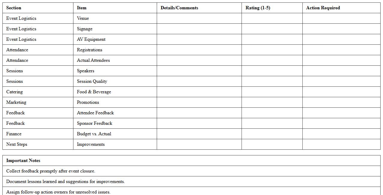 Conference Post-Event Review Sheet