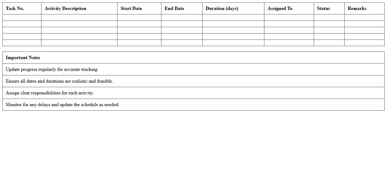 Construction Phase Progress Schedule Template