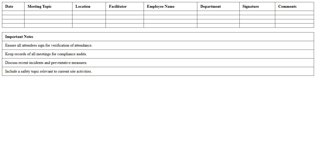 Construction Safety Meeting Attendance Tracker Excel