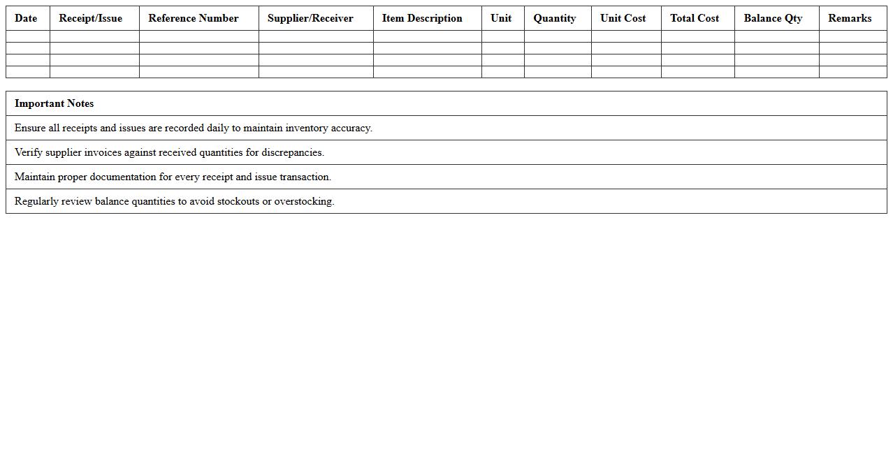 Construction Supplies Receipts and Issues Tracker