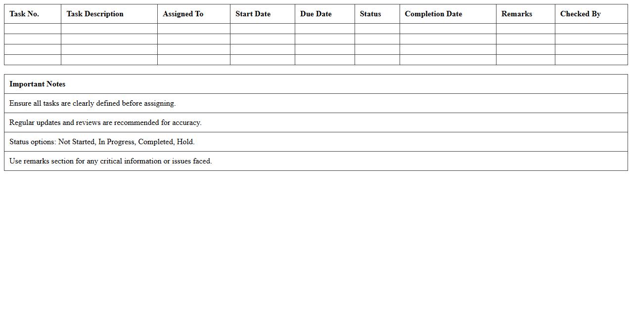Construction Task Completion Checklist Excel