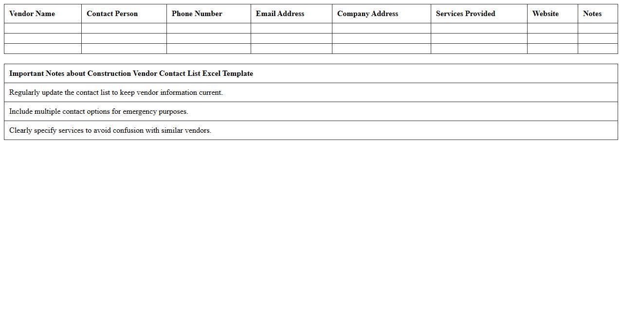 Construction Vendor Contact List Excel Template