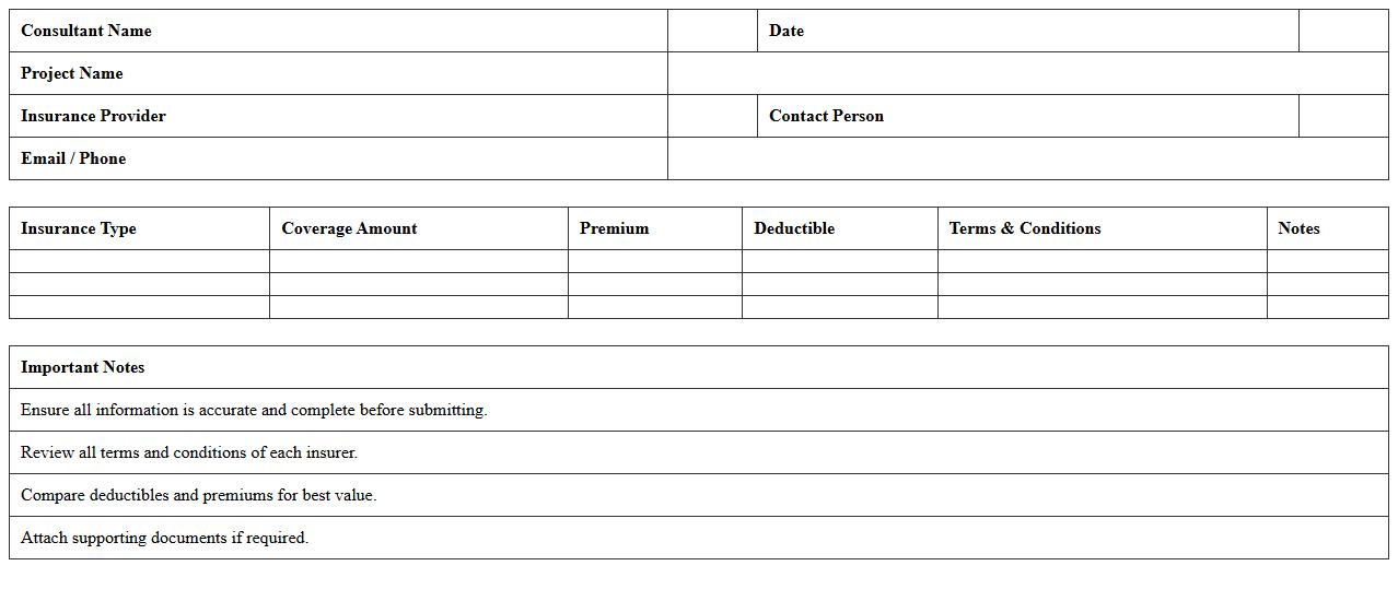 Consultant Insurance Quote Assessment Sheet
