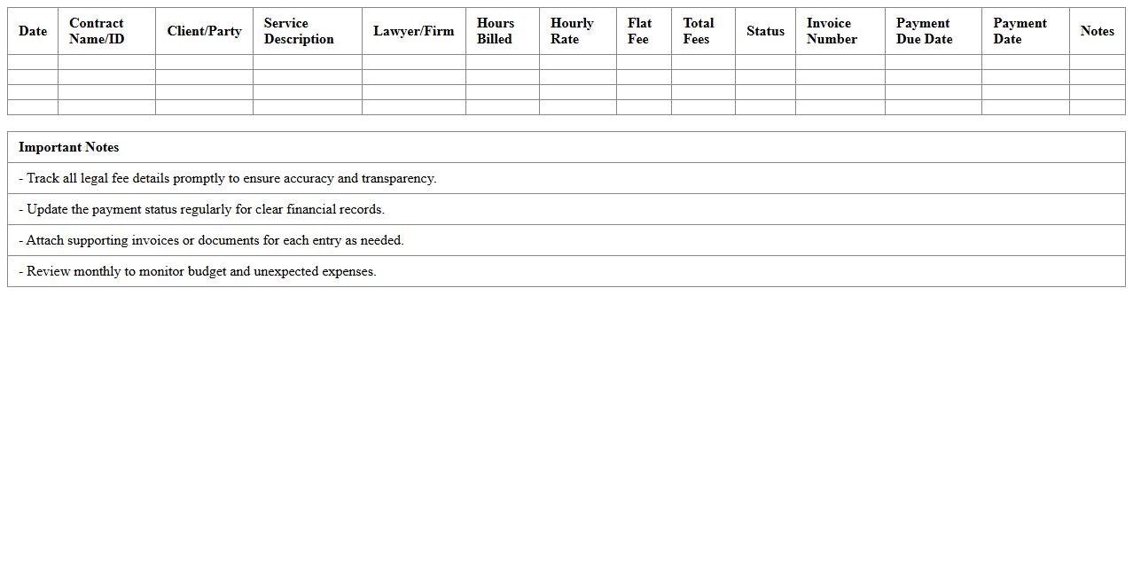Contract Legal Fees Tracker Spreadsheet