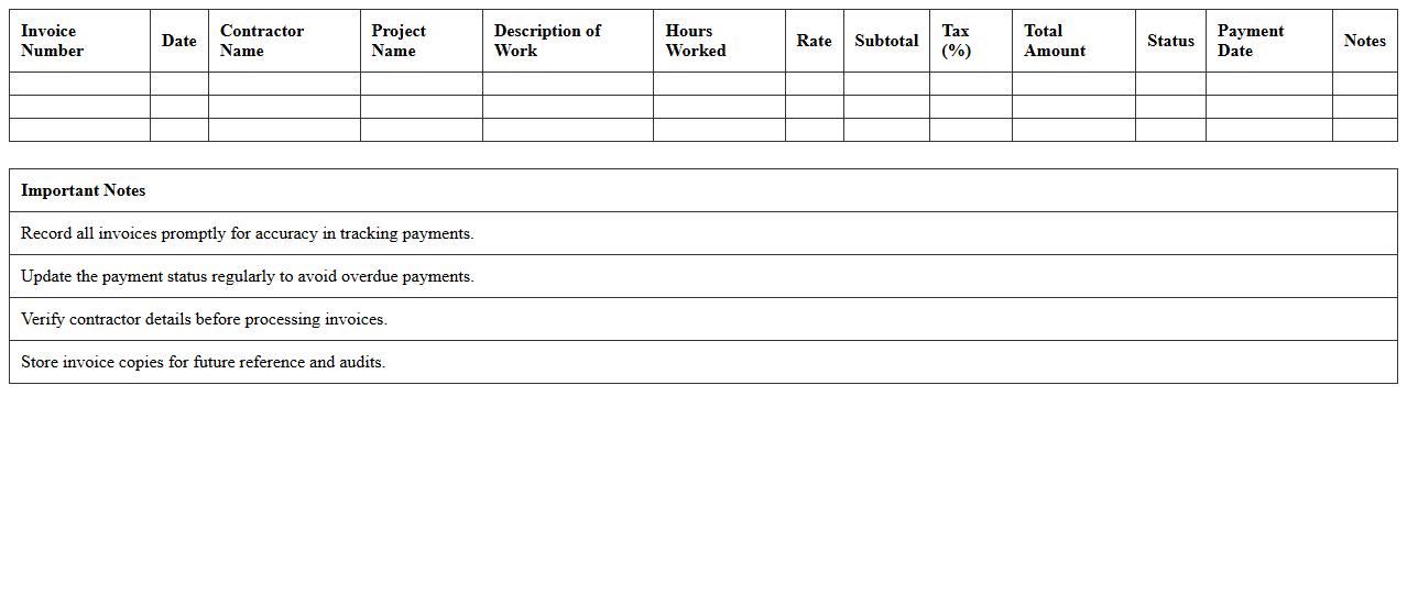 Contractor Invoice Management Excel Template