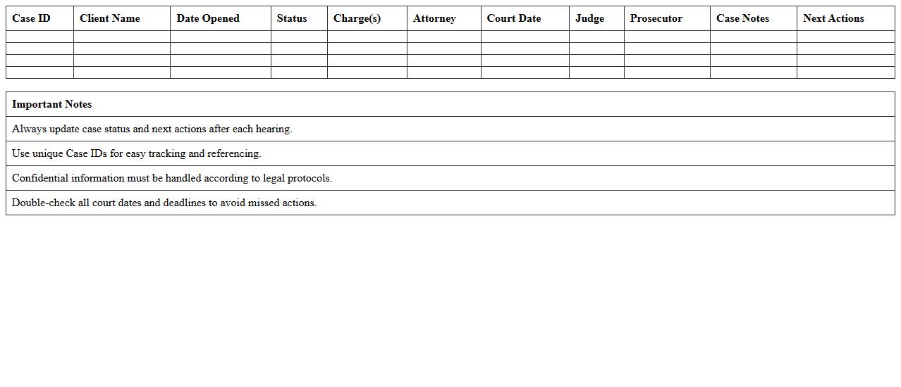 Criminal Case Tracking Excel Template for Paralegals