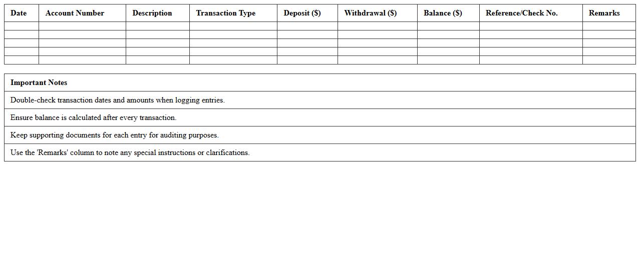 Daily Bank Transaction Log Spreadsheet