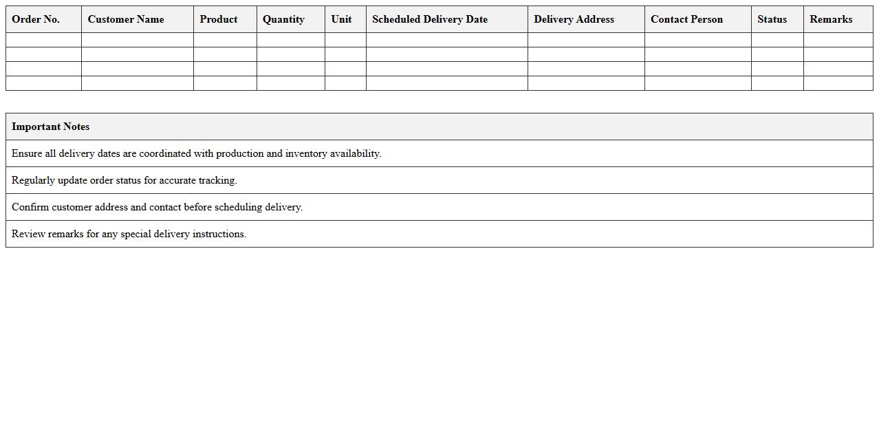 Delivery Schedule Planning Excel Template