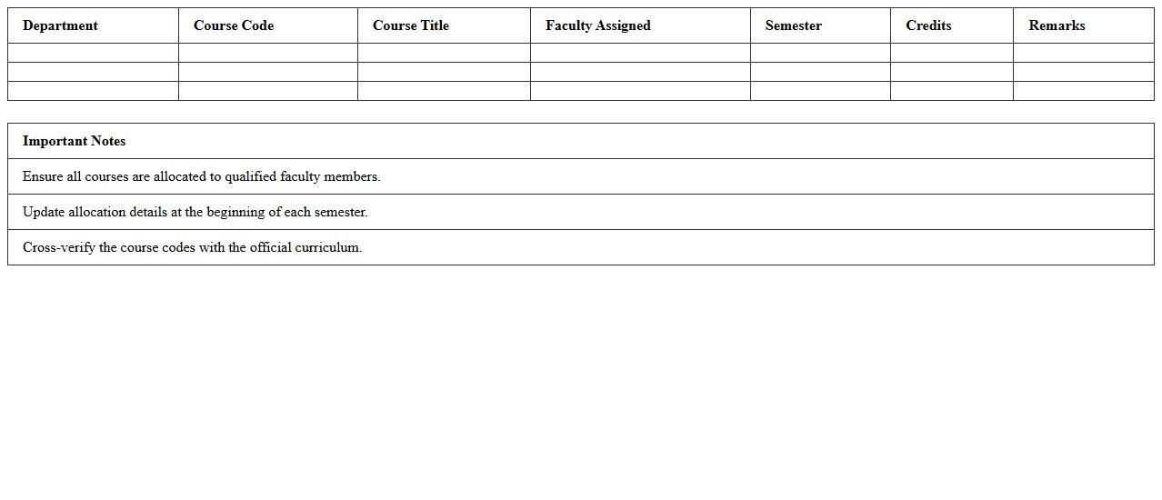 Department-wise Course Allocation Excel Template