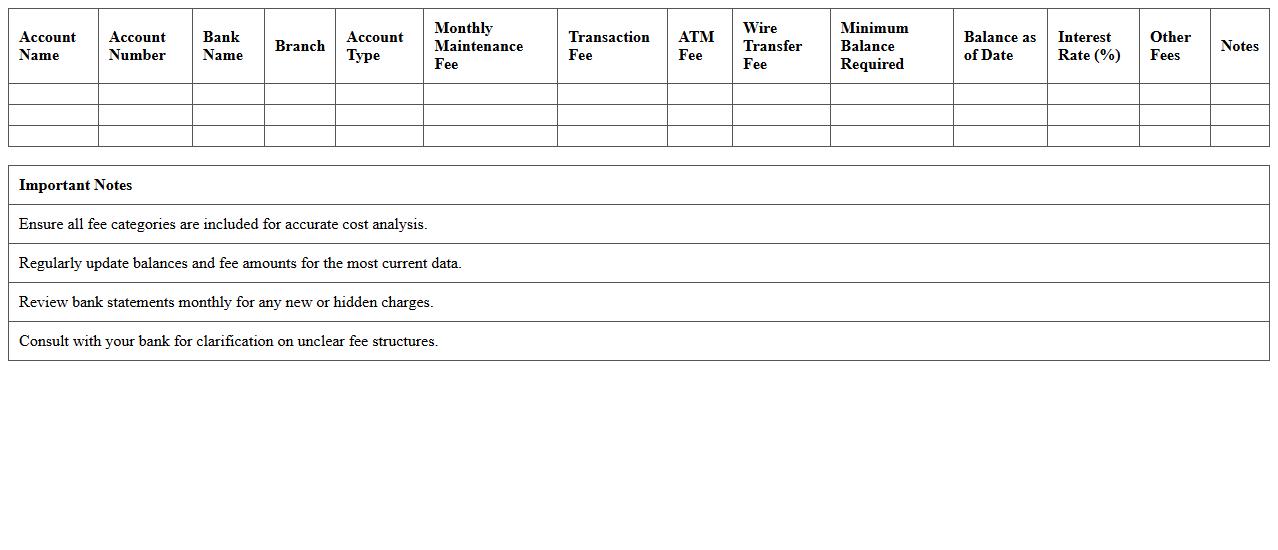 Detailed Banking Cost Analysis Template