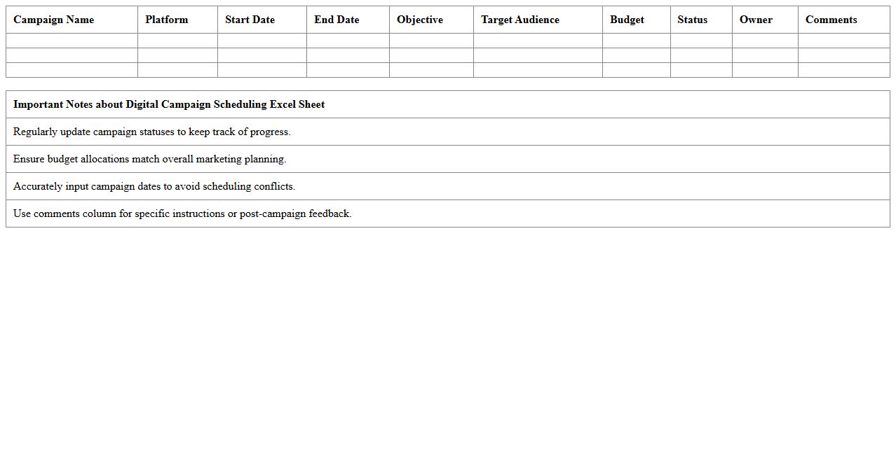 Digital Campaign Scheduling Excel Sheet
