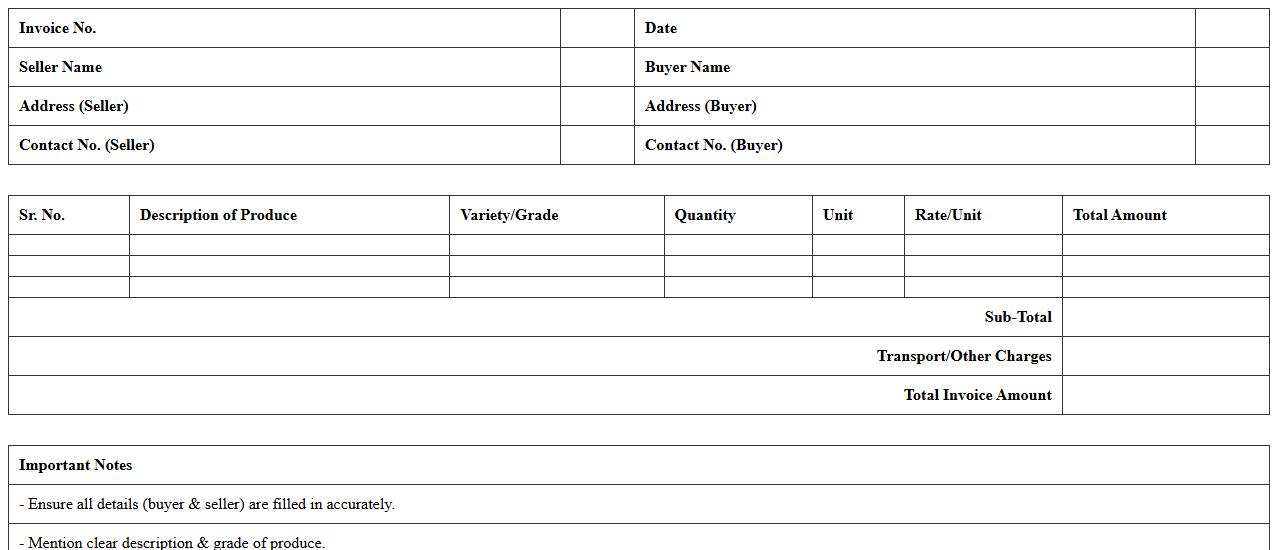 Direct Sales Invoice Template for Agricultural Produce
