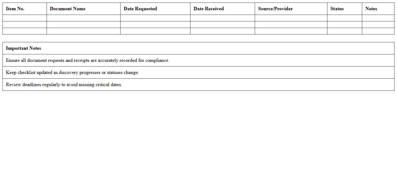 Discovery Document Checklist Excel Template