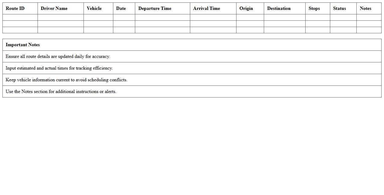 Distribution Route Schedule Excel Template