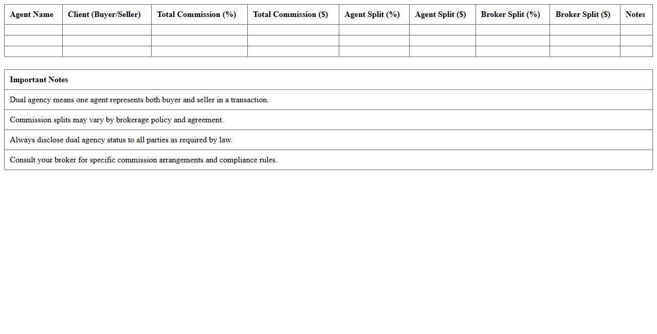 Dual Agency Commission Split Excel Template
