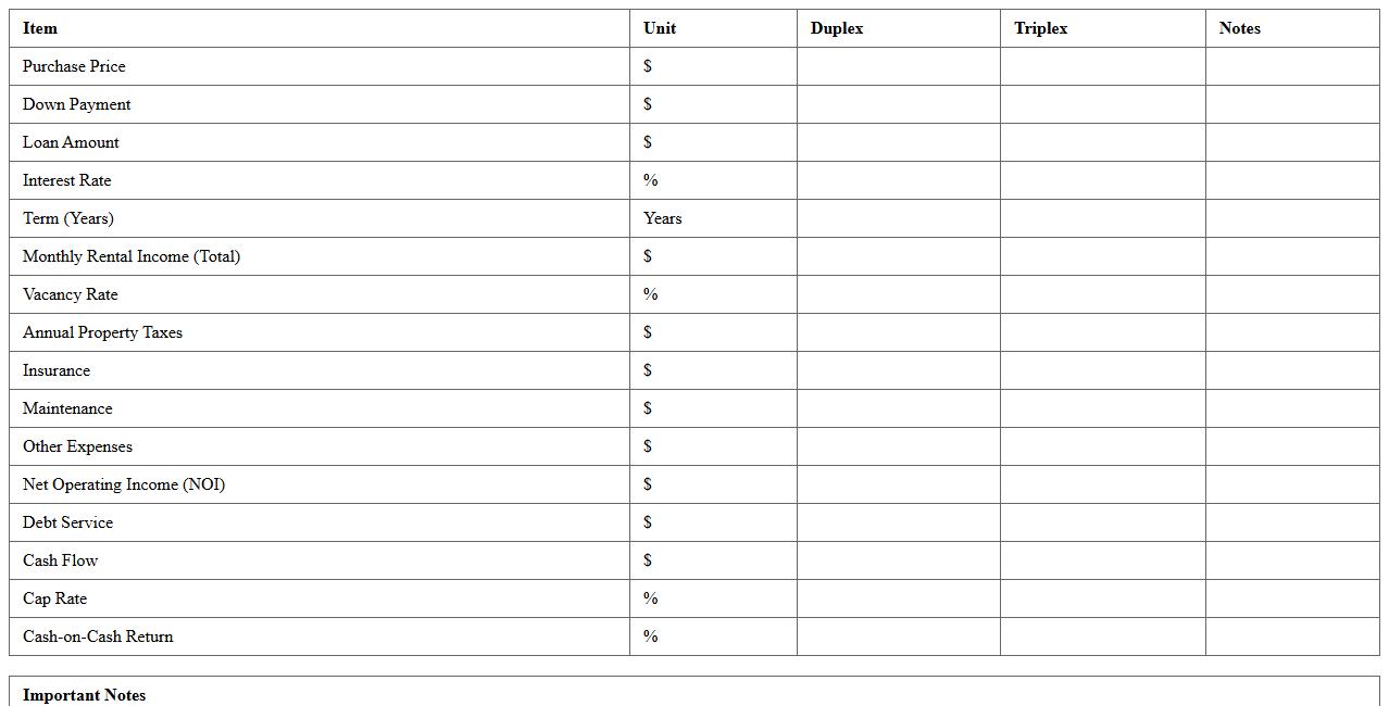 Duplex & Triplex Real Estate Financial Model