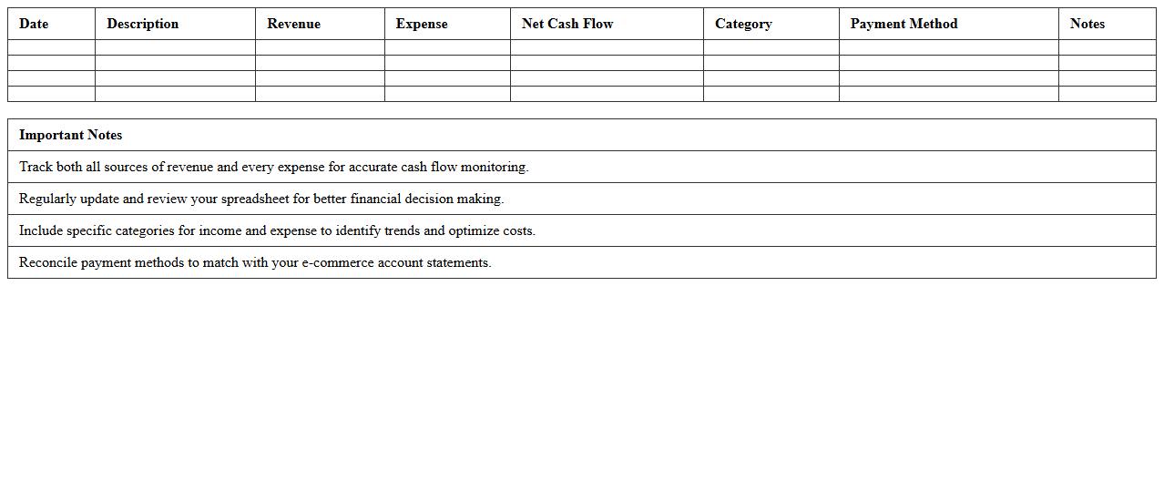 E-commerce Revenue & Expense Cash Flow Spreadsheet