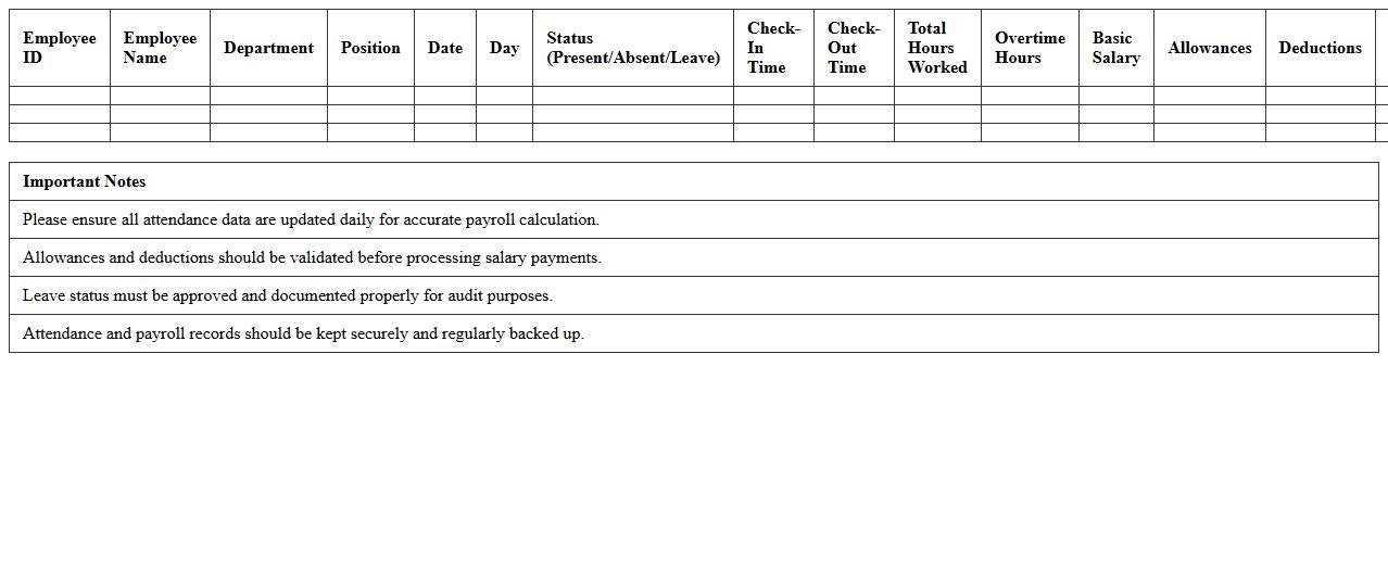 Employee Attendance and Payroll Excel Template