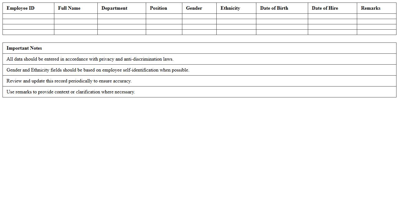 Employee Ethnicity & Gender Record Excel