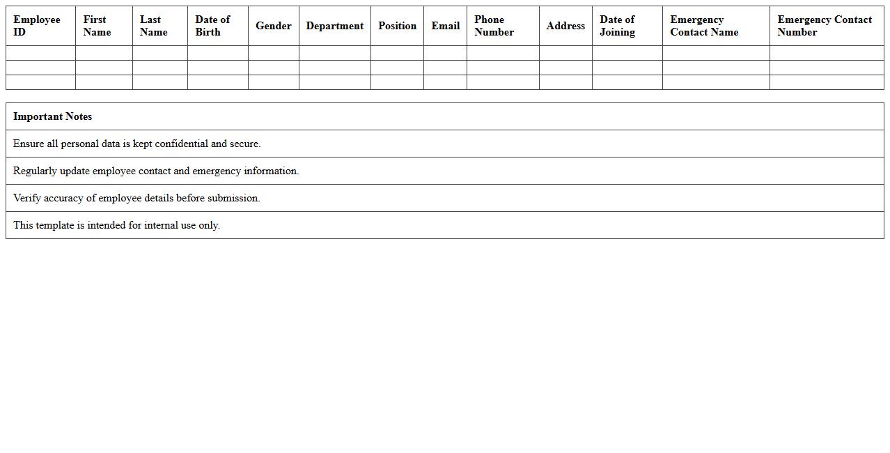 Employee Personal Information Excel Template