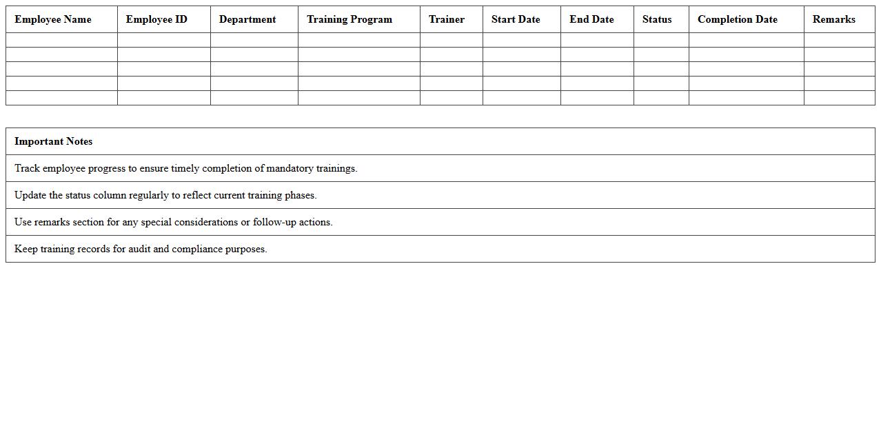 Employee Training Schedule Tracker Excel Template