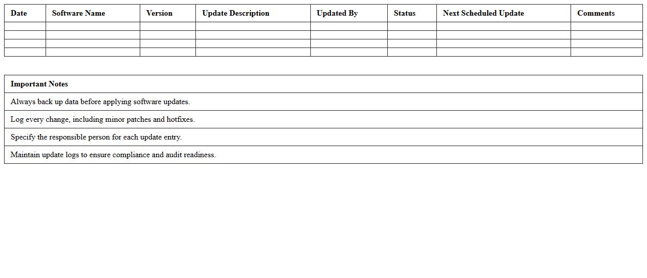 Enterprise Software Update Log Spreadsheet Template