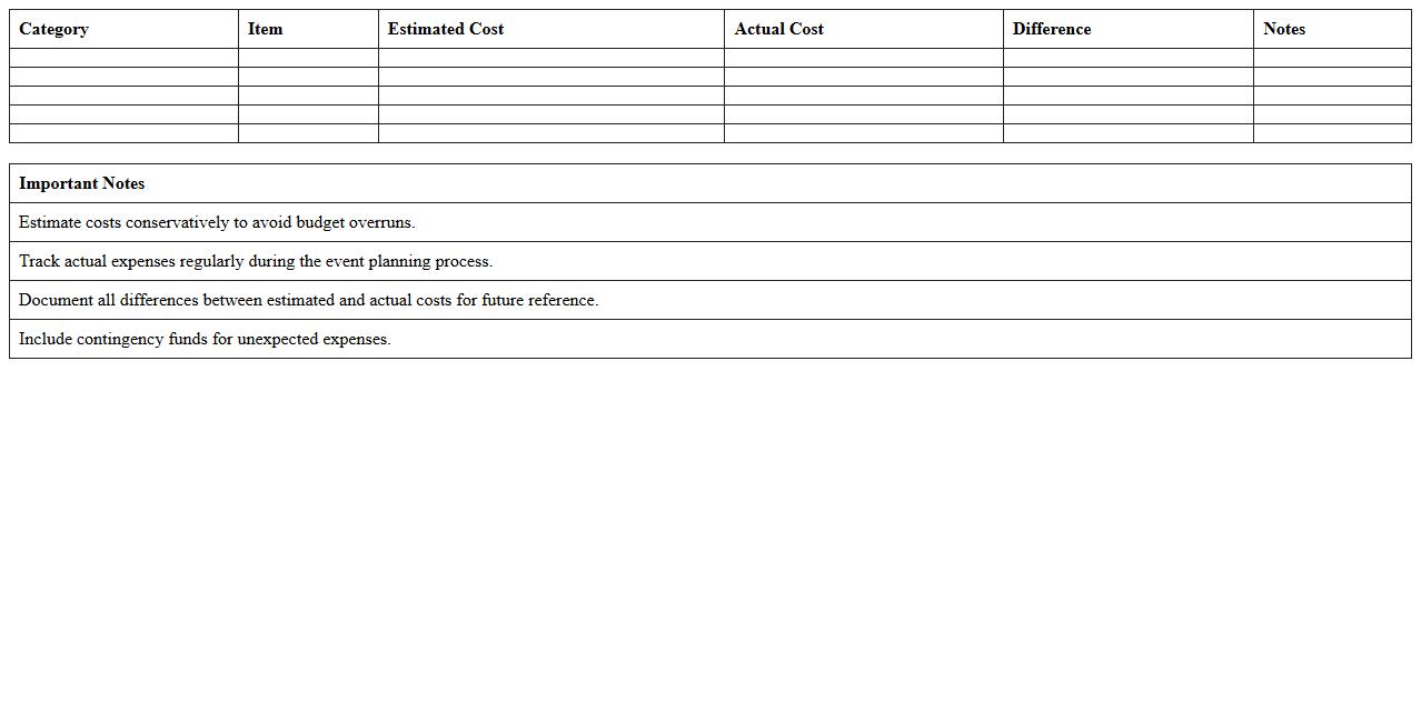 Event Budget Planning Excel Template