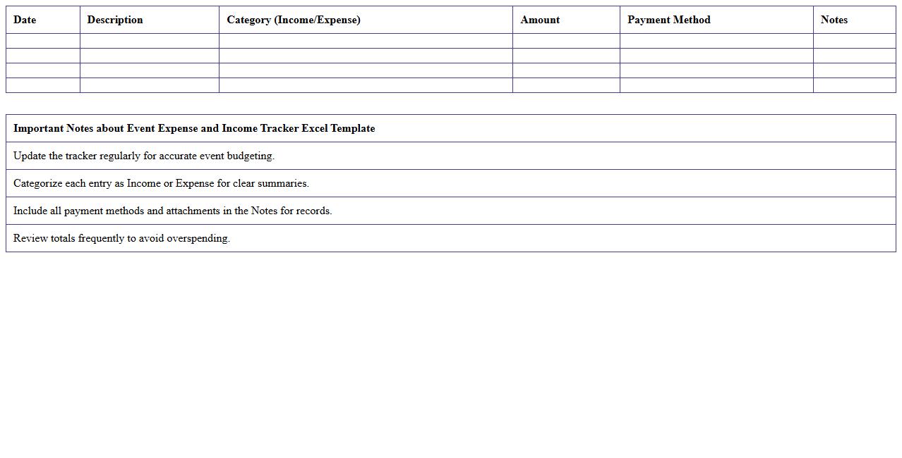 Event Expense and Income Tracker Excel Template