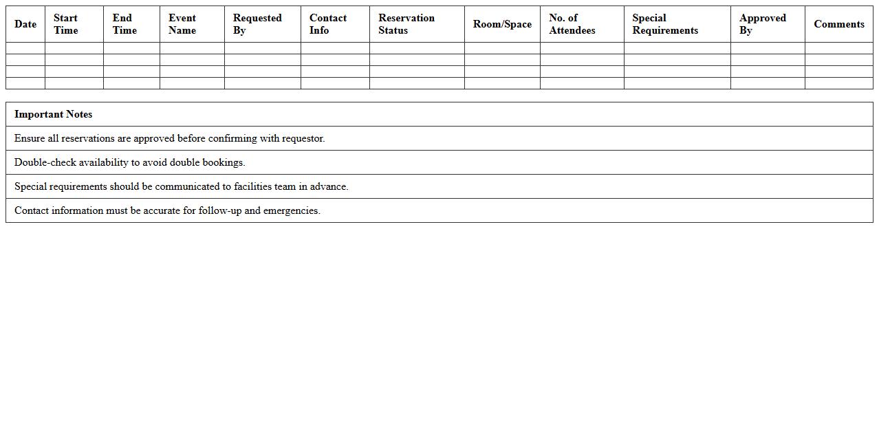 Event Space Reservation Log Excel