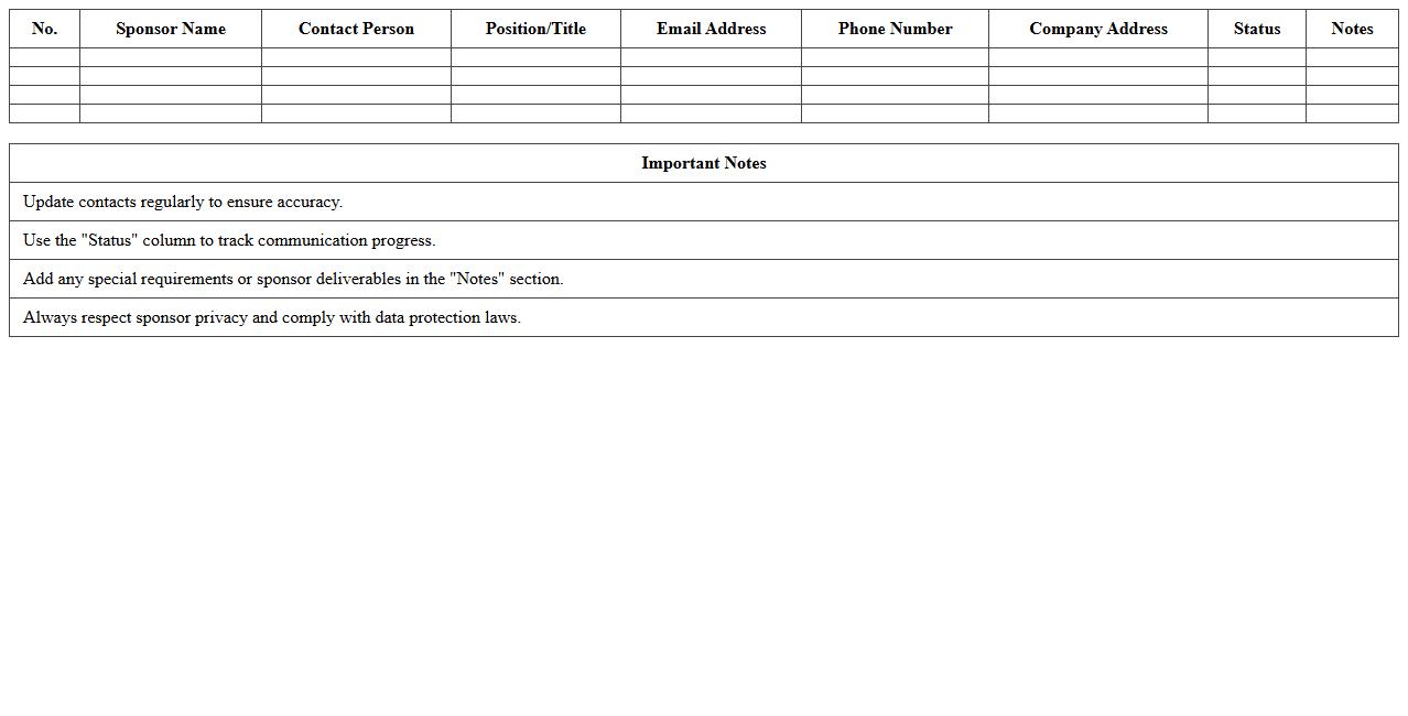 Event Sponsor Contact List Excel Sheet