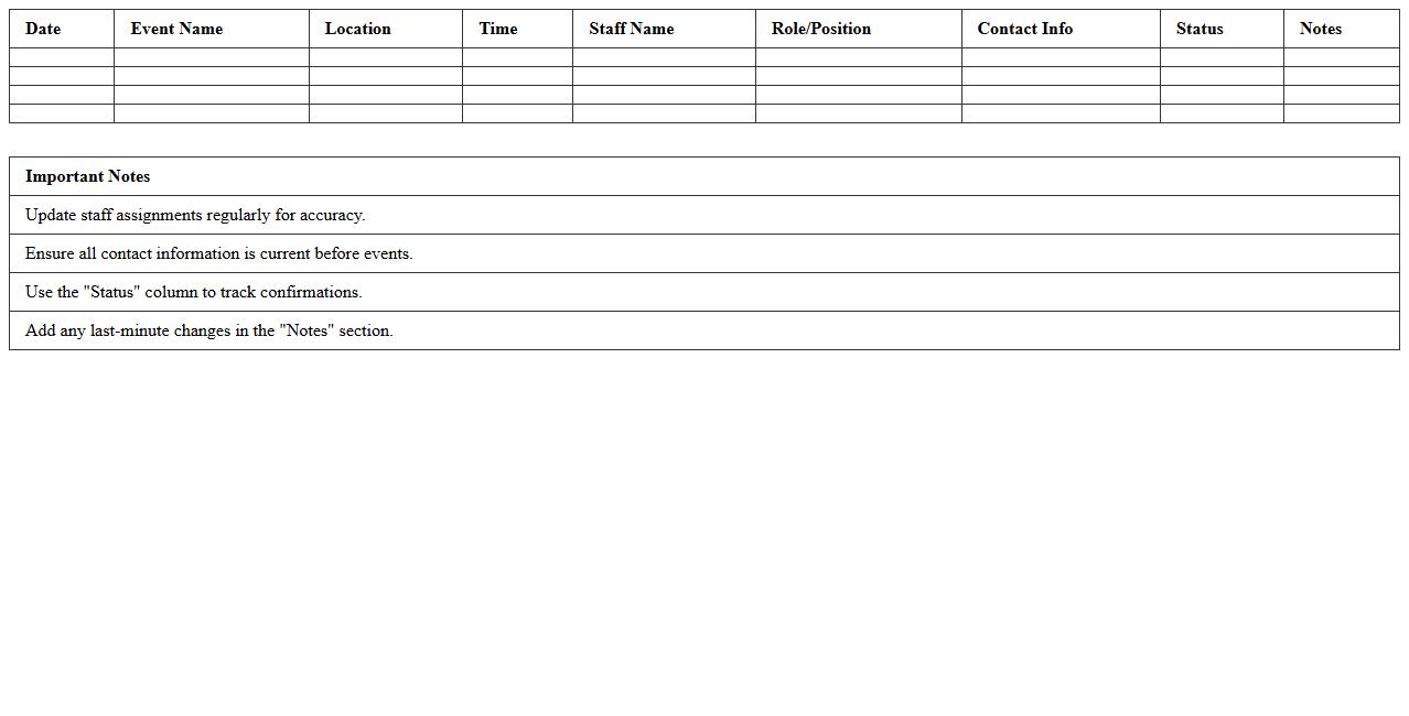Event Staff Assignment Excel Template
