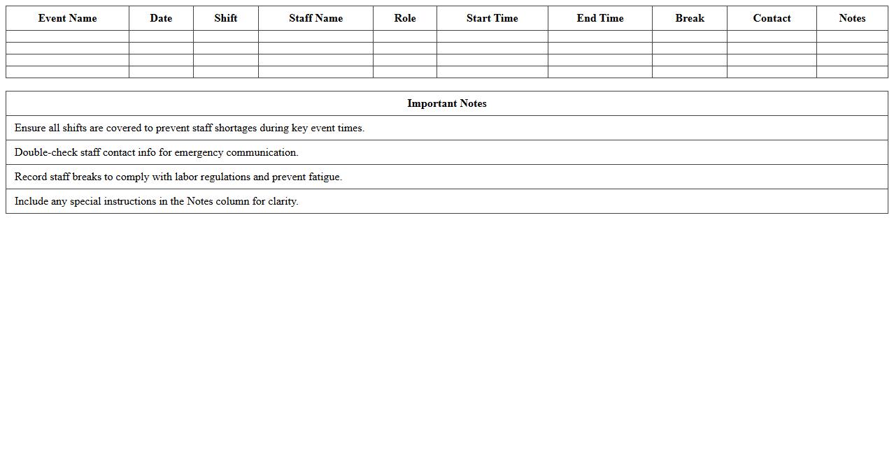 Event Staff Shift Scheduling Excel Template