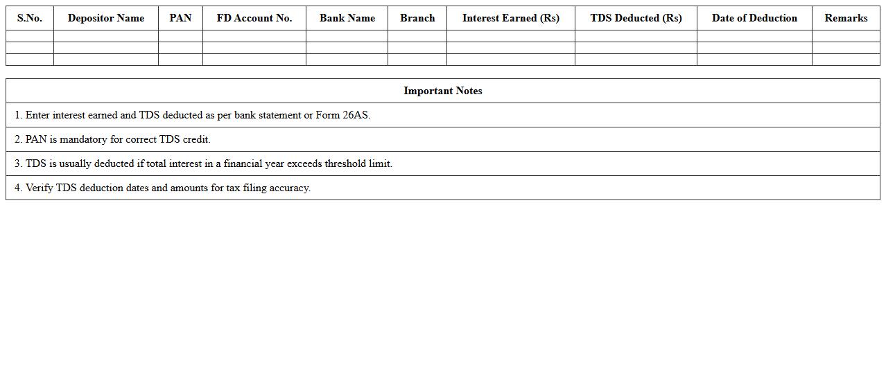 FD TDS Deduction Record Template