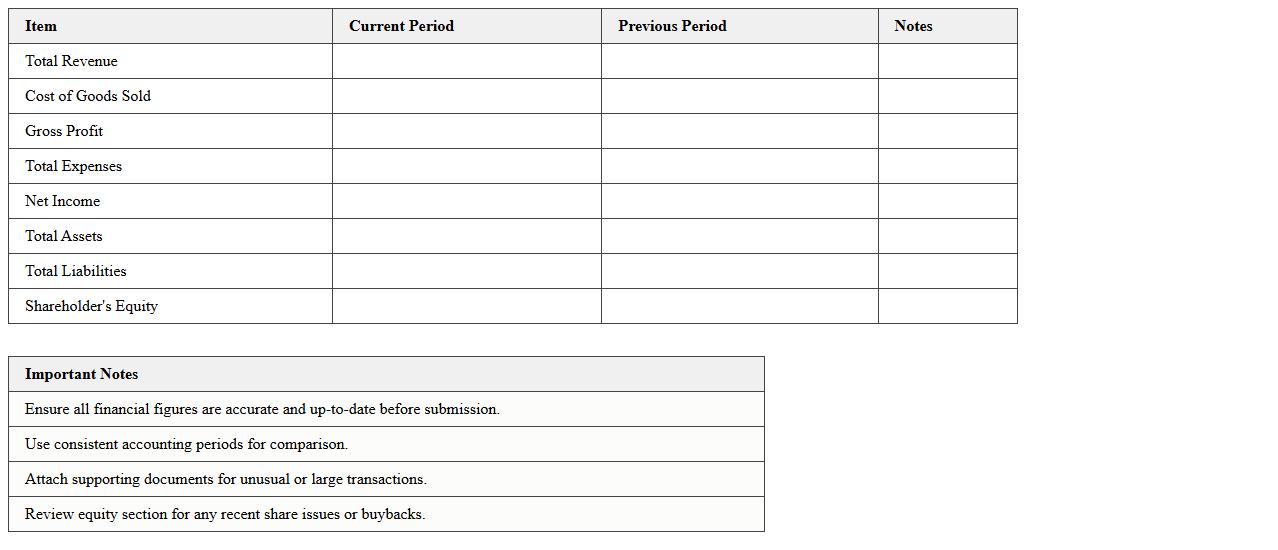 Financial Statement Summary Excel Template