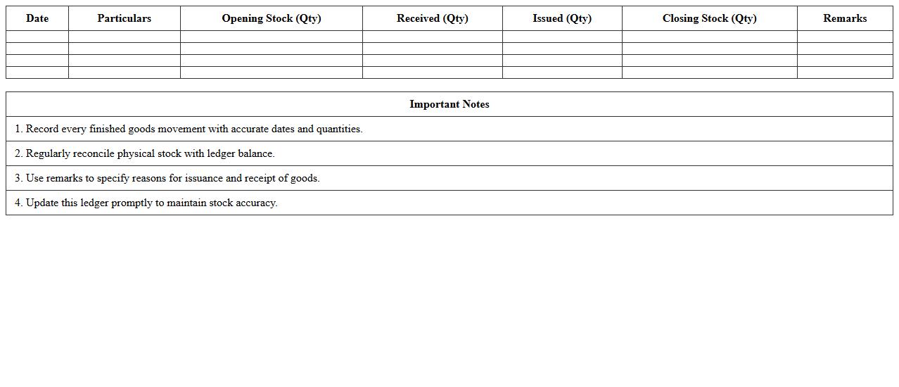 Finished Goods Stock Ledger Excel Template