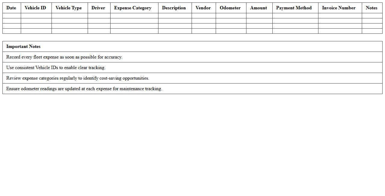 Fleet Expense Tracking Spreadsheet