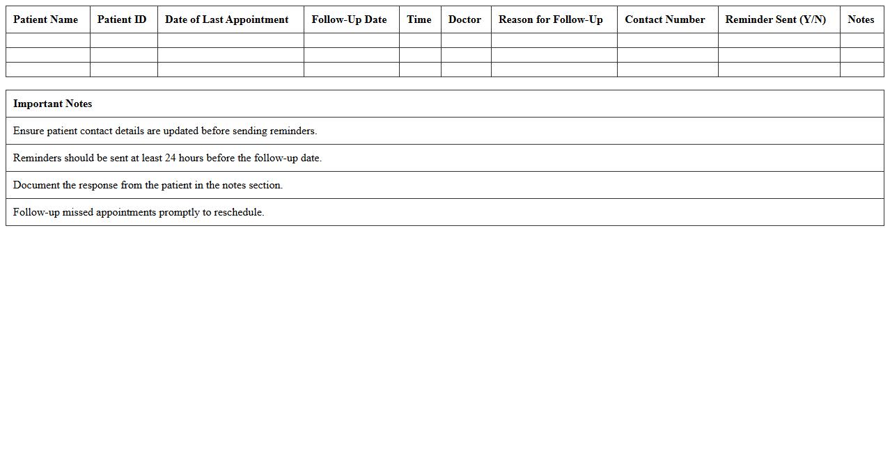 Follow-Up Appointment Reminder Sheet