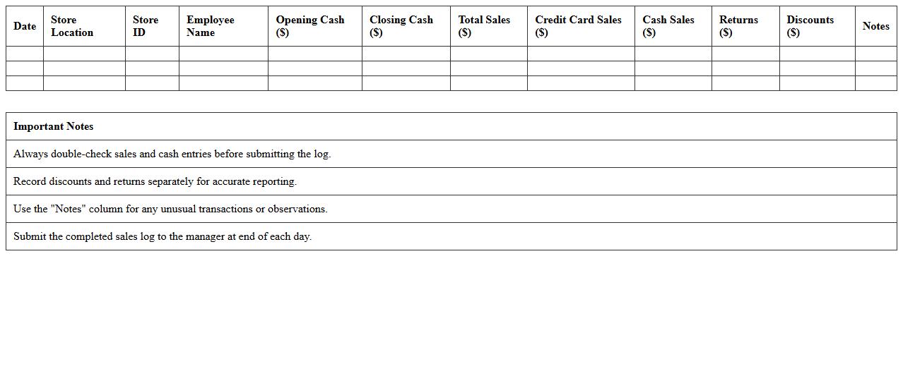 Franchise Store Daily Sales Log Template