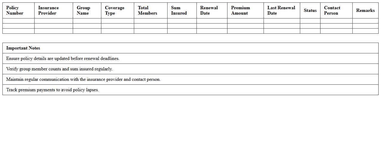 Group Insurance Renewal Management Excel Template
