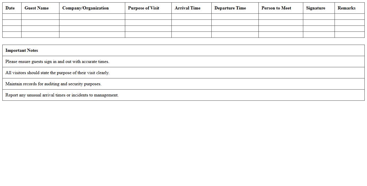 Guest Arrival Time Record Excel Template