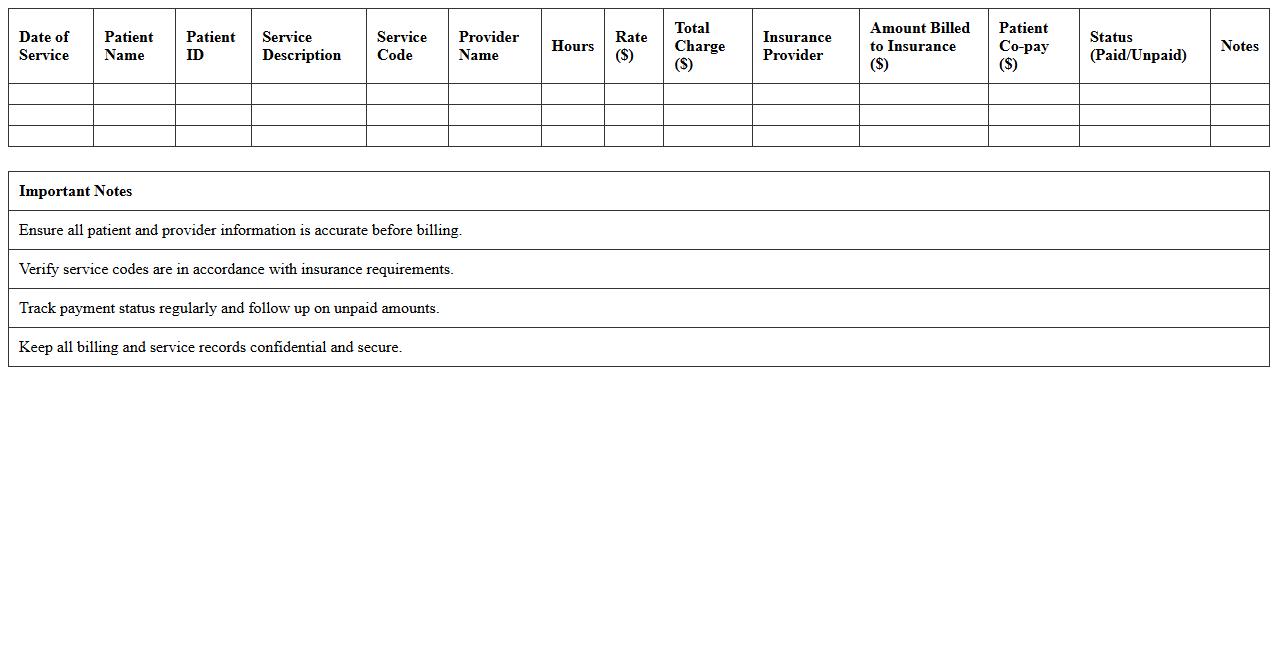 Home Healthcare Services Billing Excel Template