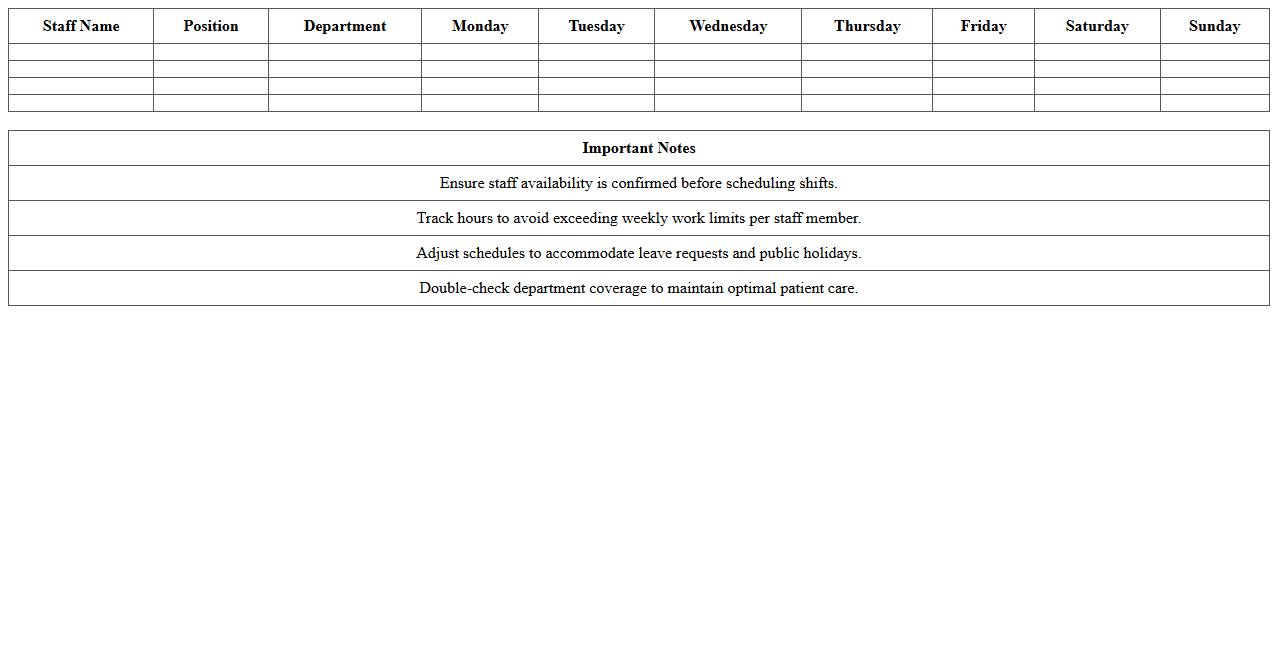 Hospital Staff Weekly Schedule Excel Spreadsheet