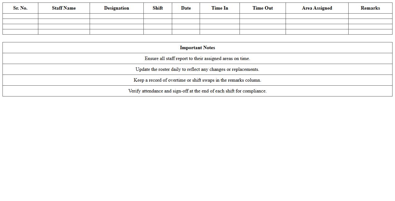 Housekeeping Staff Duty Roster Excel