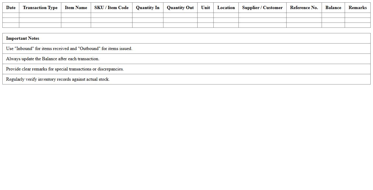Inbound and Outbound Inventory Log Excel Template