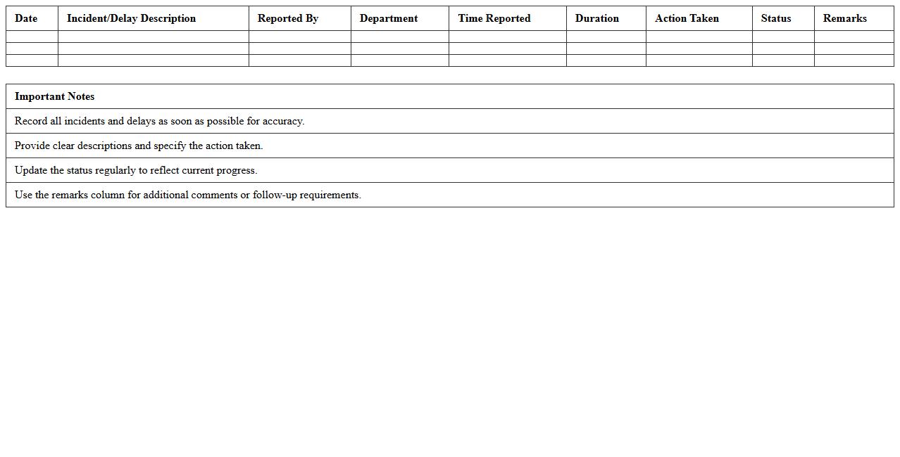 Incident and Delay Daily Log Excel Template